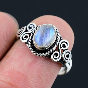 Elegant Classic Women's 925 Sterling Silver Wedding <b>Ring</b> Unique Oval Cut <b>Moonstone</b> Gemstone for Anniversary Bezel Setting Daily - Product Image 1