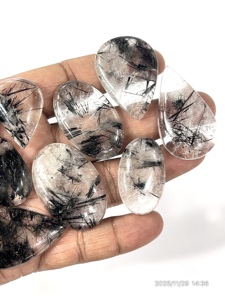 ควอตซ์รูไทล์สีดำธรรมชาติ หินหลวมทรงหลังเบี้ย รูปทรงและขนาดคละ ประมาณ 20 ถึง 30 มม. - Product Image 4