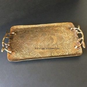 Bandeja de servicio profunda Rectangular clásica de gran venta, plato de Metal decorativo de lujo personalizado hecho a mano para alimentos OEM ODM a granel - Product Image 5