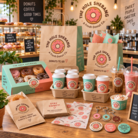 Emballages personnalisés AT PACK pour les chaînes de donuteries avec boîtes à donuts, sacs en papier, gobelets à café et fournitures à emporter