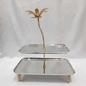 Stainless Steel Metal and Brass Unique Shape Shinny Polish 2 Tier <b>Cake</b> <b>Stand</b> Fancy Style Luxury Handmade Home Decorative - Product Image 1