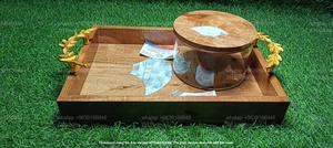 Ensemble de pots de rangement en acrylique élégant pour le Ramadan Kareem, couvercles en nacre et plateau en bois avec incrustations artistiques, cadeaux festifs, service à domicile - Product Image 3