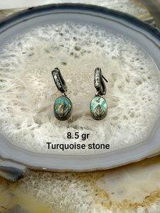 Pendientes Colgantes de Plata de Ley 925 Hechos a Mano con Turquesa Natural, Estilo Antiguo, a la Moda - Product Image 3