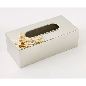 Caja de pañuelos de Metal de Mesa para el hogar de diseño antiguo con organizador de pañuelos con acento Floral dorado para accesorios de baño de Hotel a bajo precio - Product Image 1