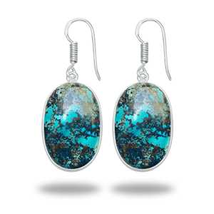 Boucles d'oreilles pendantes en argent massif plaqué laiton de haute qualité, pierres précieuses azurite de forme mixte, fabrication artisanale, bijoux fins pour elle - Product Image 2