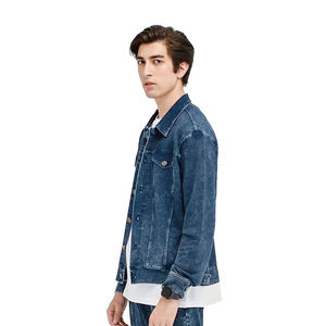 Veste en jean de couleur bleu foncé pour hommes de haute qualité avec col rabattu en fausse fourrure et doublure intérieure pour veste en jean pour hommes - Product Image 2