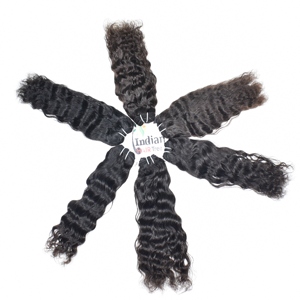 Prix de gros Machine Double trame cuticule alignée faisceaux naturels noirs extensions de cheveux humains bouclés bruts de temple indien vierge - Product Image 3