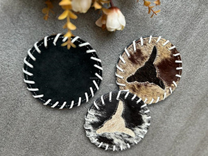 New High Quality Handmade Cowhide Coasters Set Genuine Leather Drink Coasters Rustic Table Decor Unique Western <b>Hair</b>-on Coasters - Product Image 5