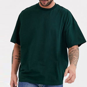 Camiseta de Algodón 100% al por Mayor para Hombre, Corte Holgado, Estampada, Talla Grande, Lavado Ácido, Negra, Larga, Tejido Ligero - Product Image 1