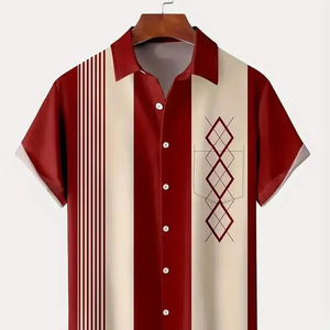 NOVEDAD DE VERANO 2024, camiseta Polo de moda para hombre, Camiseta con estampado geométrico Retro con botón de bolsillo, tela grande - Product Image 2