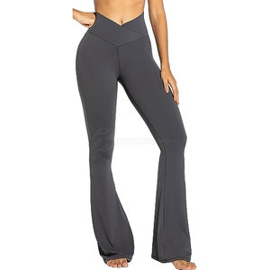 Pantalones acampanados rectos de cintura media XL para mujer, de punto de algodón/poliéster, cómodos, informales, de secado rápido, para invierno, ropa de calle, pantalones planos - Product Image 1