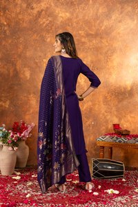 Nouveauté Salwar Kameez prêt-à-porter pour femmes, costume en soie romaine avec bordure jacquard, dupatta, taille M à 3XL, qualité d'exportation - Product Image 6