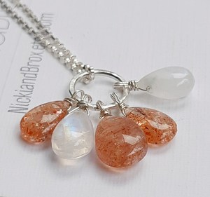 Piedra lunar Sunstone collar joyería de plata esterlina Collar de plata colgante de múltiples piedras preciosas regalo para ella - Product Image 2