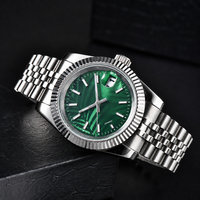 Montre mécanique automatique personnalisée en acier inoxydable, cadran vert feuille de palmier, étanche 50M, lunette cannelée, bracelet Jubilé