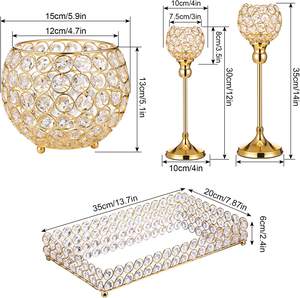 เชิงเทียนคริสตัลและถาดกระจกตั้งโต๊ะพร้อมที่วางเทียนคริสตัลหรูหราและที่กลางโต๊ะพร้อมของตกแต่งฝาสำหรับงานปาร์ตี้ - Product Image 3