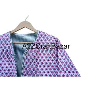 Veste réversible en coton matelassée pour femmes, faite à la main, imprimé floral en blocs, vêtements bohèmes, patchwork, vêtements d'hiver réversibles pour femmes - Product Image 3