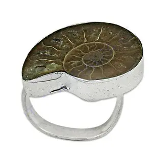 Bague en argent sterling 925 plaquée or rose avec fossile d'ammonite, coupe ovale tendance, incrustation, marque privée sous licence, bijoux uniques 18 carats - Product Image 1