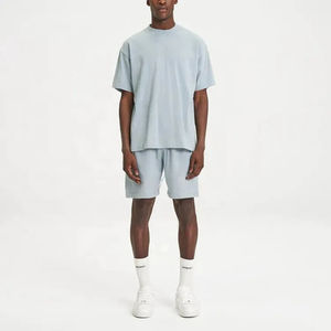 Chándal corto unisex de verano con logotipo personalizado, chándal barato de algodón liso para correr, camiseta y pantalones cortos, conjunto de 2 piezas para hombre - Product Image 2