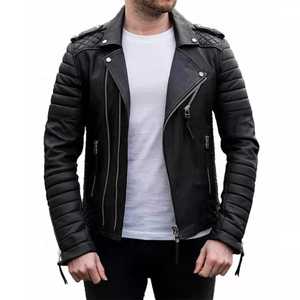 Chaqueta de cuero Premium para hombre, motociclistas, cuello levantado con capucha, cordones laterales, estilo informal de invierno, lona negra, cremallera frontal - Product Image 5