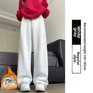 Pantalones Deportivos de Mujer Estilo Americano, Forrados de Felpa, Cintura Media, Cordón Ajustable, Secado Rápido, Transpirables, Casuales de Invierno, Sueltos, Rectos, de Pierna Ancha - Product Image 5