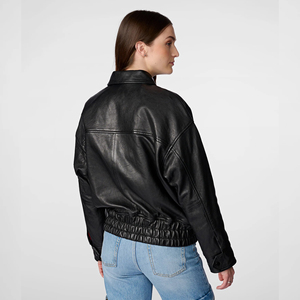 Custom Designed High Quality Genuine <b>Leather</b> <b>Bomber</b> Style <b>Jacket</b> <b>for</b> <b>Women</b> Plus Size Button Closure Breathable Finished - Product Image 5