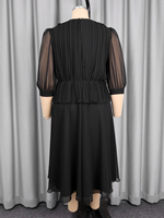 ADR060218 Robe pour femmes grande taille, transparente, à manches mi-longues, avec appliques en dentelle, plissée, patchwork, coupe trapèze