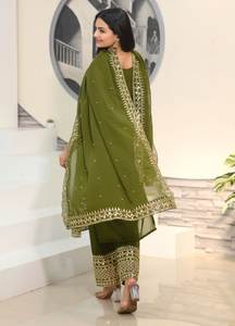 Salwar Kameez de Mujer Estilo Étnico Indio de Bollywood, en Georgette Sintética Pesada, con Bordado y Lentejuelas, para Fiestas, Ropa Pakistaní - Product Image 4