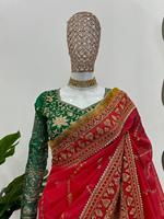 Saree en Georgette fantaisie traditionnelle indienne belles paillettes et bordure de travail en fil pour les fêtes de mariage