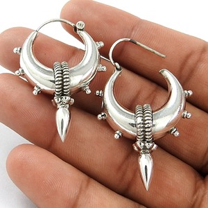 Aretes de Aro Grandes de Plata de Ley 925 de Último Diseño, Joyería Artesanal India Hecha a Mano, Precio de Mayoreo, Proveedor, Fabricante - Product Image 4