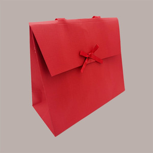 <b>Red</b> Satin <b>Ribbon</b> Gift Bag with Velcro Closure 24+11x21 cm 10 Piece Set - Product Image 2