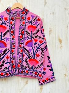 เสื้อแจ็คเก็ตผ้าฝ้ายสีชมพูสไตล์โบโฮ พร้อมกระเป๋า แจ็คเก็ตฤดูหนาว แจ็คเก็ตปักลาย เสื้อโค้ท แจ็คเก็ตผ้าฝ้าย แจ็คเก็ตซูซานี - Product Image 3