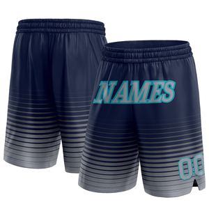 Industrie Direct Engro Sportswear Pantalones cortos de baloncesto Custom Navy Grey-Teal Pinstripe Fade Fashion Authentic Basketball Shorts - Product Image 1