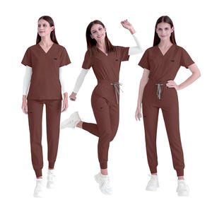 2025 alta calidad personalizada de talla grande con cuello en V diseño lateral Split Top enfermería uniformes conjuntos enfermera Jogger conjuntos - Product Image 2