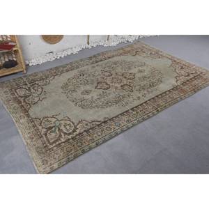 Tapis Vintage Turc 5.4 X 8.8ft Vert Beige Laine avec Motif Abstrait Style Tabriz pour Entrée ou Couloir 9x12 Rectangle - Product Image 4