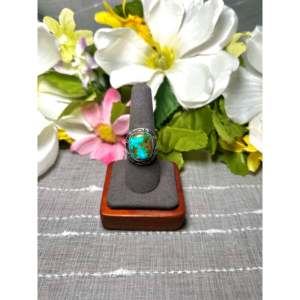 Navajo-Made Sterling Silver <b>Ring</b> with Natural Sonoran Mountain <b>Turquoise</b> Size 9 Bezel Setting Gift - Product Image 1