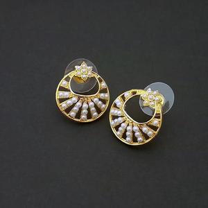 Kriaa Gold-Plated Pearl <b>Stud</b> <b>Earrings</b> Diamond Geometric Christian Pattern for Engagement Anniversary Party <b>Fine</b> <b>Stud</b> - Product Image 1