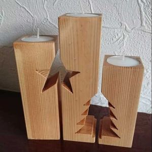 El juego de portavelas de madera artesanal agrega calidez a cualquier espacio con un elegante soporte para otros candelabros, linternas y tarros de velas - Product Image 3