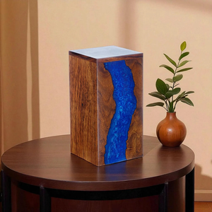 Handcrafted Rosewood & Blue Resin Cremation Urn: Elegant <b>Memorial</b> <b>Keepsake</b> - Product Image 3