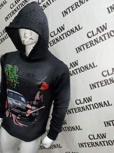 Sweats à capuche épais 400gsm French Terry 460 Gsm 100% coton lavé à l'acide violet pour hommes - Product Image 6