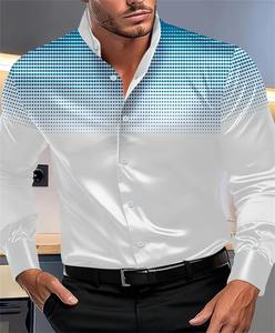 Cardigan 100% coton de haute qualité pour hommes nouveau printemps automne col montant chemise à manches longues élastique à pois dégradé impression pour - Product Image 5