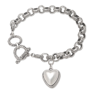 Pulsera de perlas cultivadas de Plata de Ley 925 con motivo de corazón, joyería de moda hecha a mano para ella, precio al por mayor a granel - Product Image 1