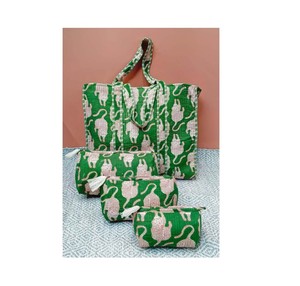 Bolso de mano con estampado de bloque indio para mujer, bolso de mano acolchado de algodón hecho a mano, bolso de hombro grande de algodón étnico - Product Image 1
