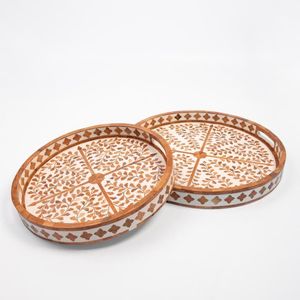 Plateau d'incrustation en bois rond moderne de luxe accrocheur petit-déjeuner repas collation et décoration intérieure - Product Image 2