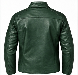 INDEX SPORTS WEAR Chaqueta de Cuero PU Verde para Hombre, Estilo Motero, Cuello Alto, Cierre de Cremallera, Ropa de Otoño - Product Image 2