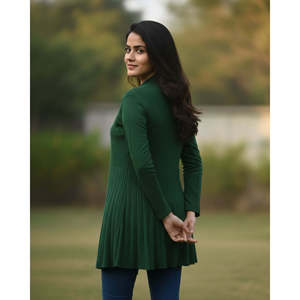 Winter Woolen Long <b>Knitted</b> <b>Shrug</b>-Bottle Green with Print Patchwork & Lace - Product Image 2