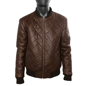 OEM Custom Wholesale <b>Men's</b> Cowskin Leather <b>Jacket</b> Brown Quilted <b>Bomber</b> Style Premium Quality Winter Outerwear Genuine Leather - Product Image 1