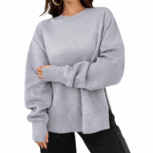 Custom Womens Oversized Crewneck Sweatshirt Gray Casual Loose Fit Long Sleeve Pullover - Product Image 1