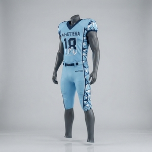 Custom Light Blue Football Jerseys <b>Padded</b> <b>Pants</b> Team Uniform Geometric Side Panel Number 18 Performance Sportswear Football Gear - Product Image 3