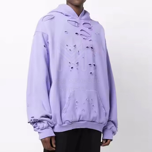 Sudadera con capucha de calle alta de invierno para hombre Patrón desgastado con poliéster sólido cálido/Material de algodón Cuello sólido con capucha - Product Image 3