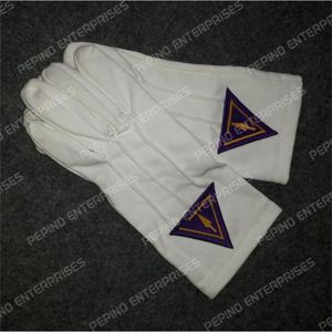 Master Mason Blue Lodge Gants avec broderie à la machine en coton blanc Franc-maçon Regalia avec cuir et logo personnalisé - Product Image 6